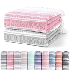 2 Pack Ginat Turkish Beach Towels Boho Extra Large Cotton Throw Queen Full Si...