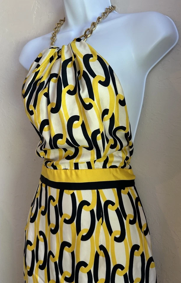 Vestido Halter Cadena Milly 4 Seda Italiano Resort Diseñador Fiesta Retro Dinero Antiguo Foto 2 de 4