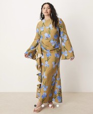 ASOS DESIGN Curve long sleeve maxi dress with ruffle skirt in oversized floral