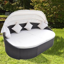 Sonneninsel mit Baldachin PE-Rattan Gartenmuschel Sonnenliege lounge Strandkorb