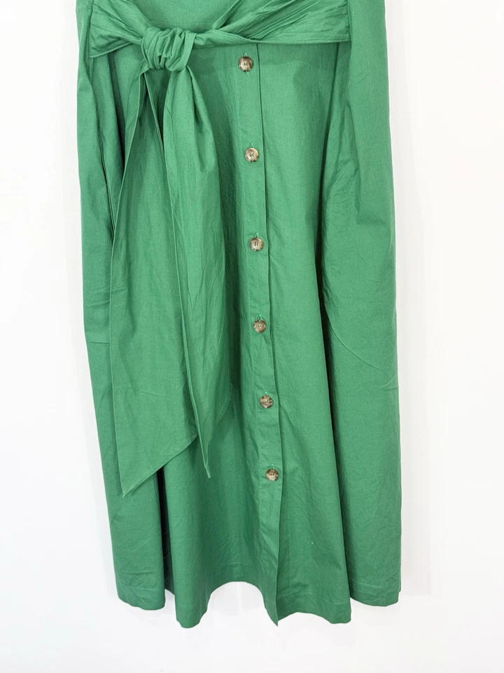 Maria Bellentani Green Button-Front Shirt-Dress 12AU/UK 8US Tie Waist Midi - image 4 of 4
