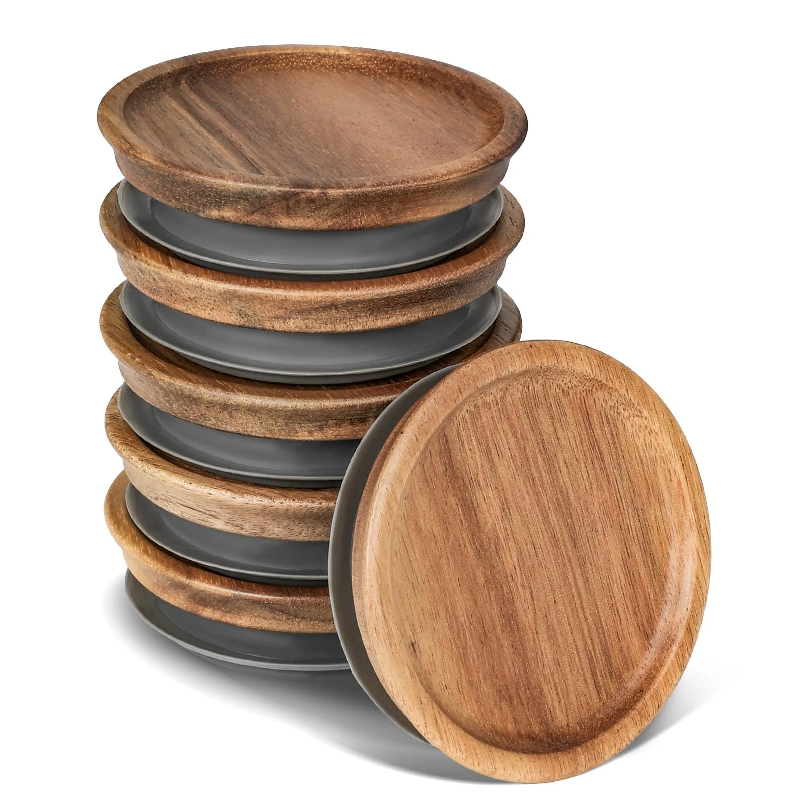 6 Pack Regular Mouth Lids for Mason Jars, Reusable Wooden Storage Lids with S...