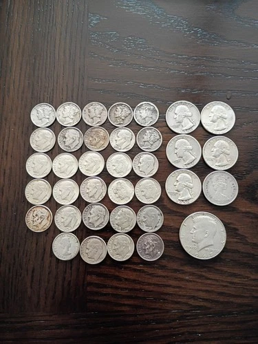 Lot Of 29 Silver Dimes, 5 Silver Quarters, 1 Silver Kennedy Face Value $4.65