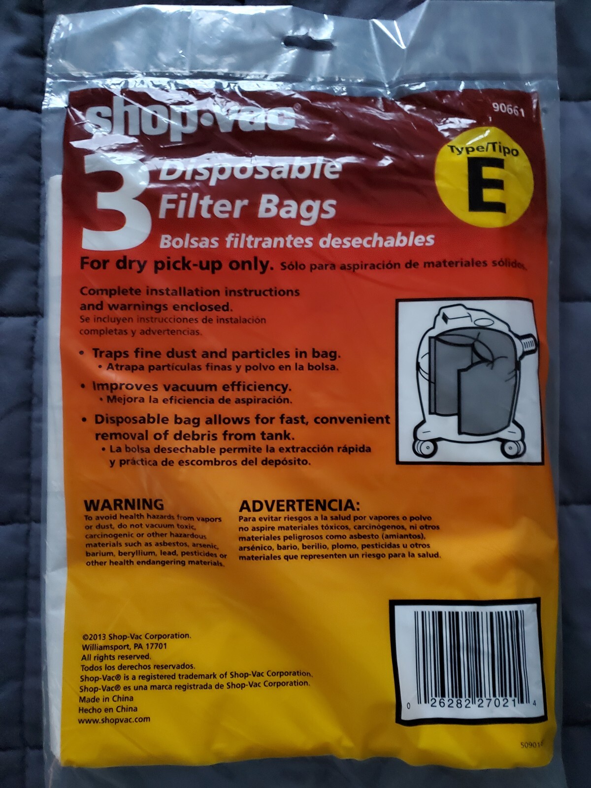 Shop-Vac+4-8+Gal+Type+E+Bags+Pack+of+3+BRAND+Ref+90661 for sale online ...