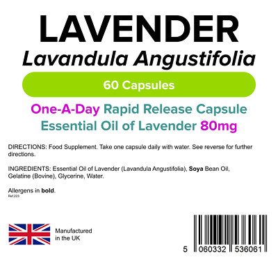 LINDENS ätherisches Lavendelöl 80 mg zur Entspannung (60 Kapseln schnell freisetzend) UK