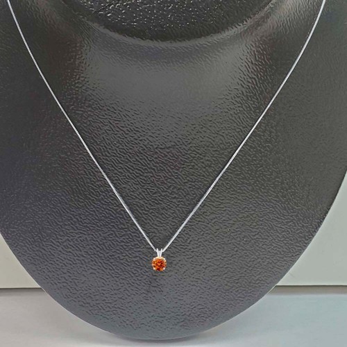 0.85 ct Orange Moissanite 14k Gold Solitaire Pendant Gold Plated Silver Chain - Picture 7 of 8