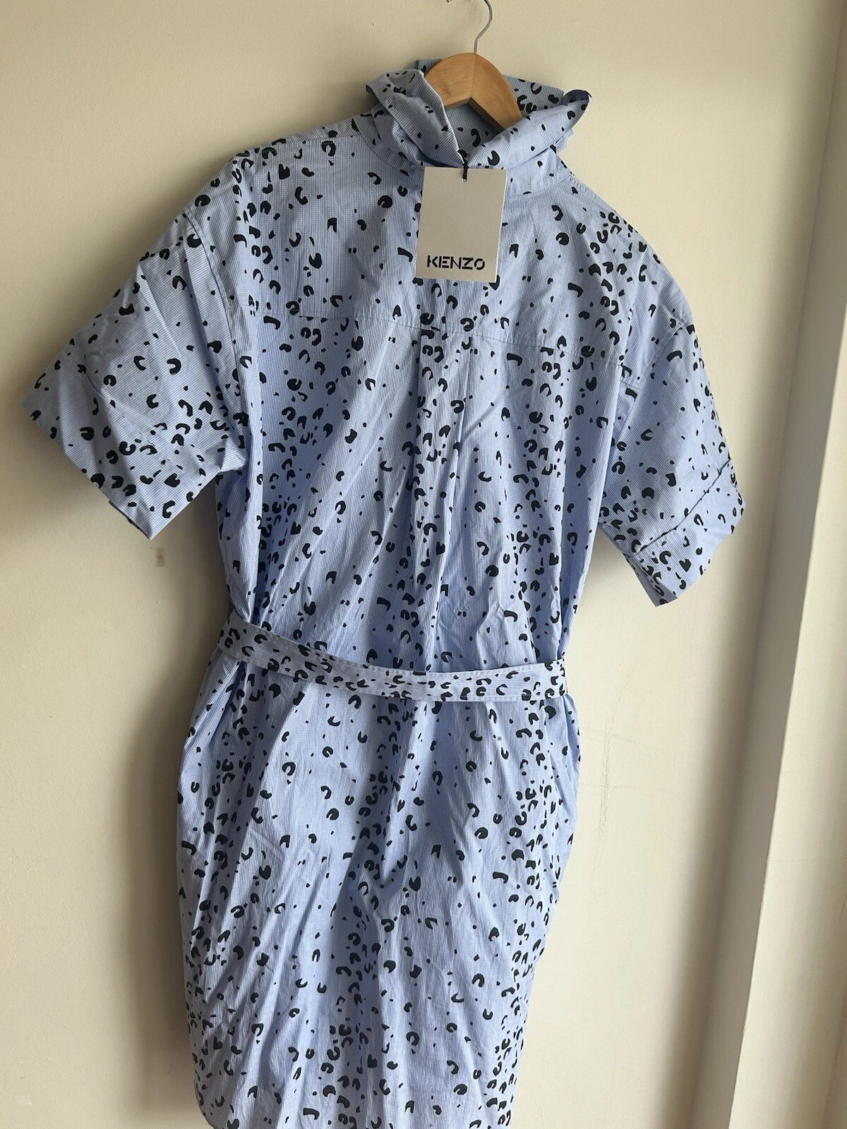 Kenzo camicia donna stampa leopardata cintura abito blu taglia 42