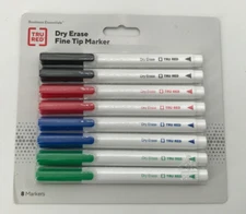 TRU RED Dry Erase Markers, Fine Tip, Assorted, 8/Pack - Green Blue Red Black