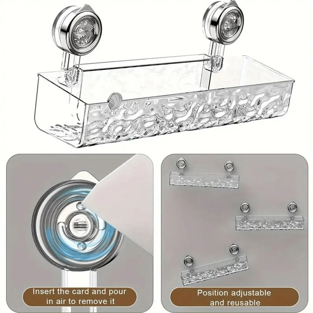 Suction Cup Shower Caddy No Drill Organizer Shelf Storage Rack