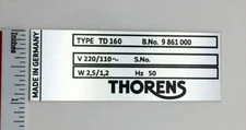 Custom Thorens TD 160 Turntable Identification plate