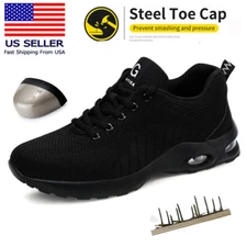 Work Boots for Men Slip-on Steel Toe Safety Shoes Lightweight Sneaker Breathable