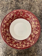 Over And Back 13” Pasta Serving Bowl. Made In Italy.  Scarlet Red W/Gold Overlay