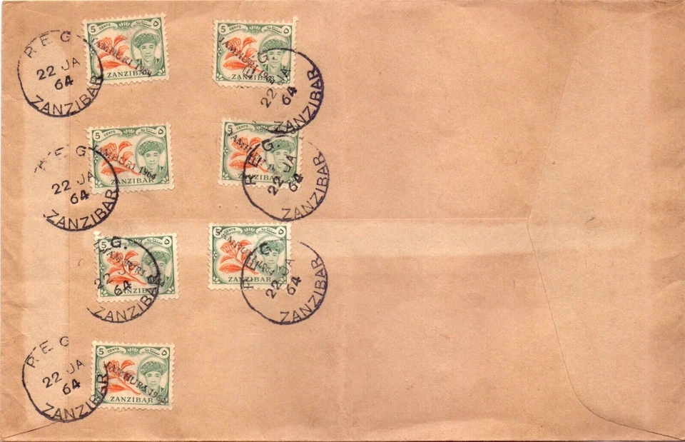 1964 Zanzíbar 16 estampillas primera independencia privada cancelada primer día cubierta Foto 2 de 2