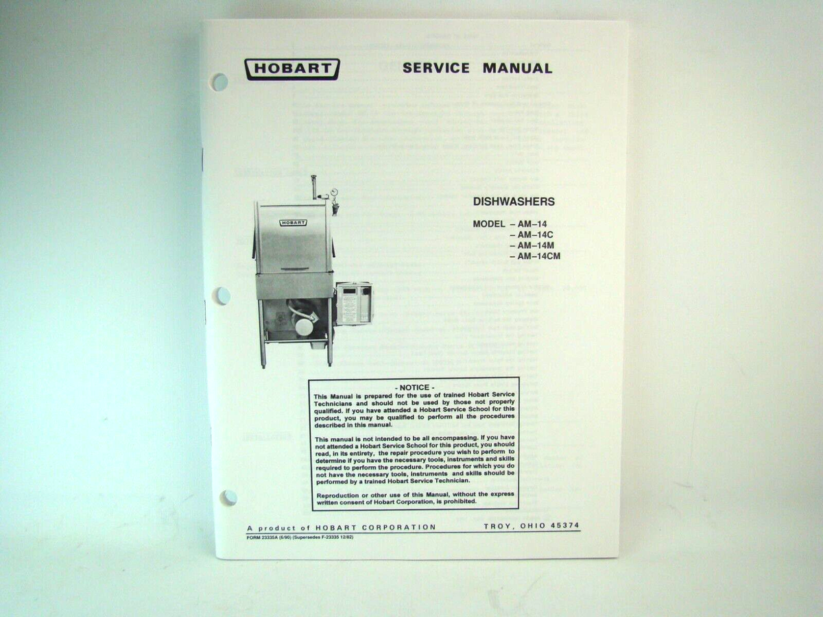 Hobart Model AM14, AM14C, AM14M, AM14CM Dishwashers Service Manual