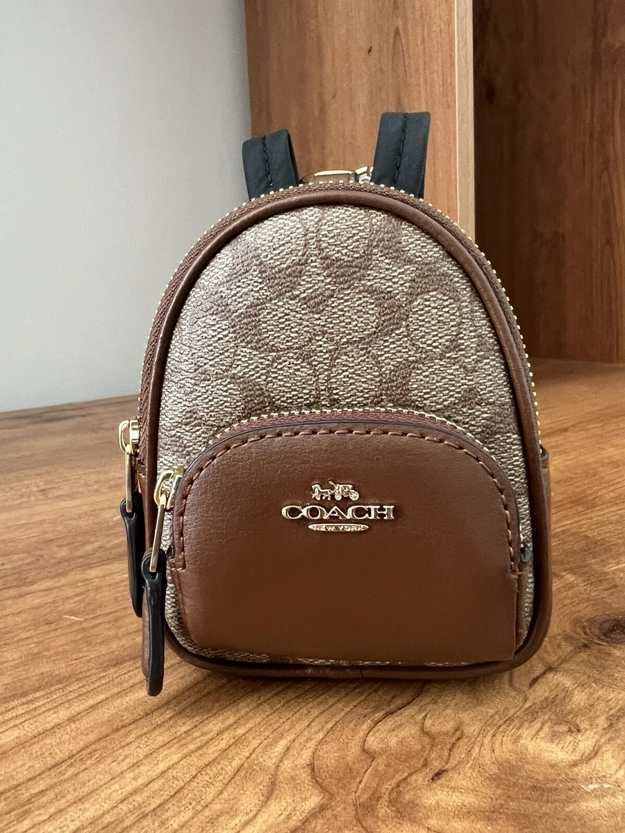 Coach Mini Court Backpack Bag Charm In Signature Canvas Khaki Saddle  Keychain