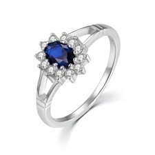Ladies Sterling 925 Silver Blue and White Sapphire Cluster Ring Sizes K to U