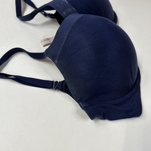 Body Victorias Secret 34DD Lined Perfect Coverage Bra Solid Blue Underwire #0536 - Picture 5 of 12