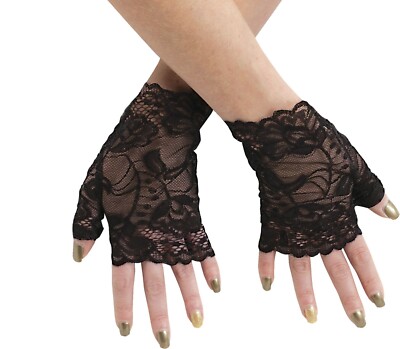 Fun World Sexy Schwarze Spitze Armstulpen Handschuhe 1980 Gothic Halloween