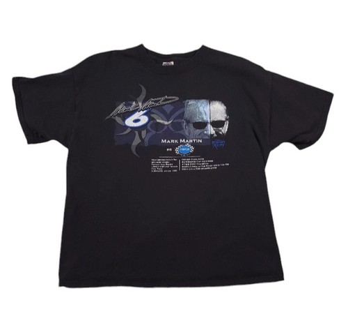 Vtg Mark Martin Nascar T-Shirt All Over Print Logo Viagra Roush Racing Mens XL