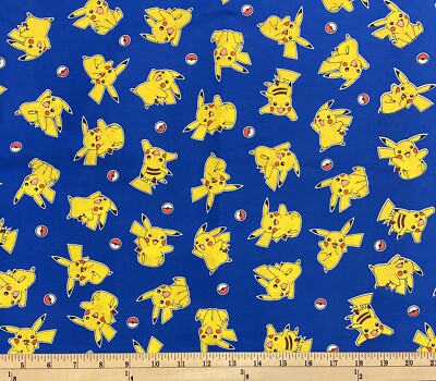 Pokemon Pikachu 2018 Fabric by the FAT QUARTER 18  x 21  100% Cotton Blue New