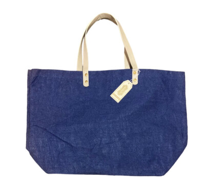 Jute Large Tote Carry All Bag with Brass Rivets Faux Leather Handles by Mud Pie