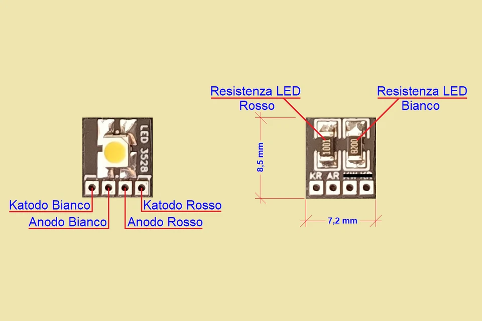 2 x PCB Small con LED SMD 3528 Rosso/Bianco - PCB x Luci Locomotive scala H0/N - Immagine 3 di 4