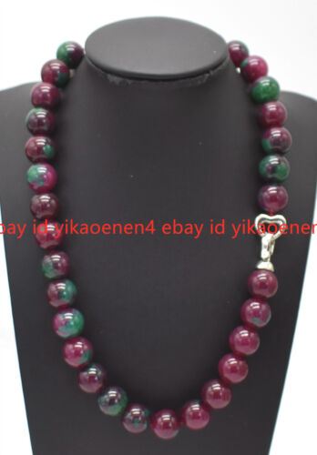 Natürliche 6/8/10/12/14 mm Rubin in Zoisit Runde Edelstein Perlen Halskette 18" AAA+ - Bild 1 von 12