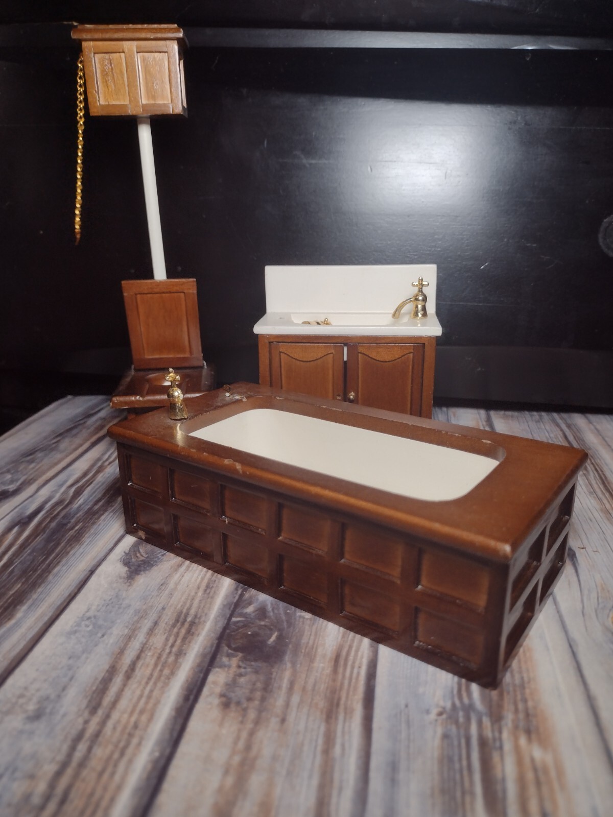 Dollhouse Wooden Bathroom Furniture Set Victorian Tub Toilet Sink 1:12 See Discr