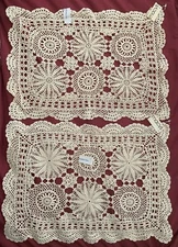 2 Vintage Large Hand Crochet Lace Table Placemat Doily Centerpiece New Macy's