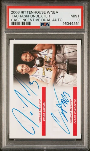2008 RITTENHOUSE WNBA CASE INCNTV DUAL AUTO CAPPIE PONDEXTER DIANA TAURASI PSA 9