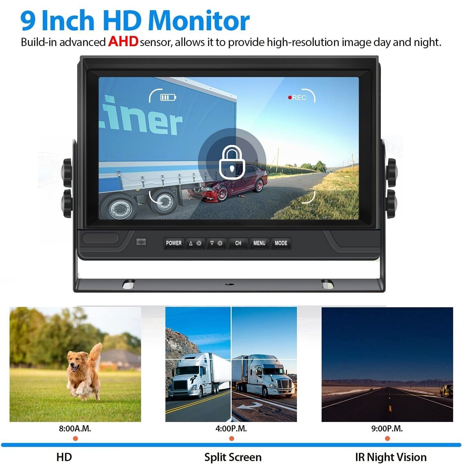 9" Quad Monitor DVR Video Recorder +4x 4 PIN CCD Backup Camera for Trailer Truck