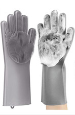 Reusable Silicone Dishwashing Gloves, Pair of Rubber Scrubbing Gloves NEW