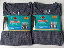 2 Fruit of the Loom Breathable Men’s Thermal Crew - Size Medium 38-40 Gray - NEW