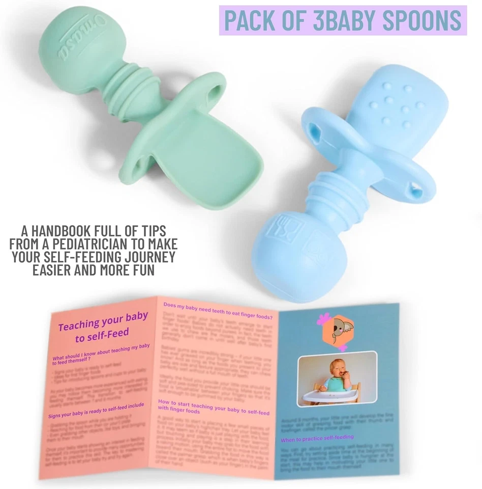 Silicone Baby Spoons Baby Led Weaning 6+ Months - First Stage Baby Self Feeding - Image 3 of 4