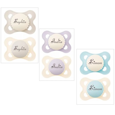 MAM *2ER-PACK* PERSONALISIERTER DUMMY SCHNULLER SCHNULLER, 0-6 MONATE, UNISEX HERZSCHRIFT
