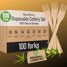 Ibambo 100% Bamboo Forks - 100 Compostable Forks, Disposable or Reusable