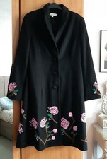 Laura Ashley Vintage Stunning Floral Embroidered Wool Cashmere Coat Size 16