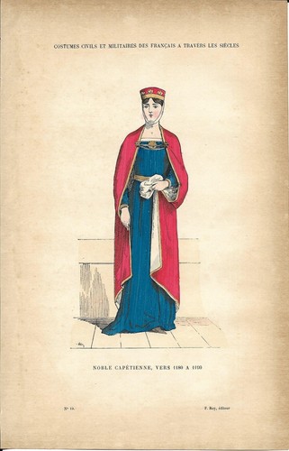 Noble Capétienne vers 1180 à 1190 - Gravure de presse 1880 - Picture 2 of 2