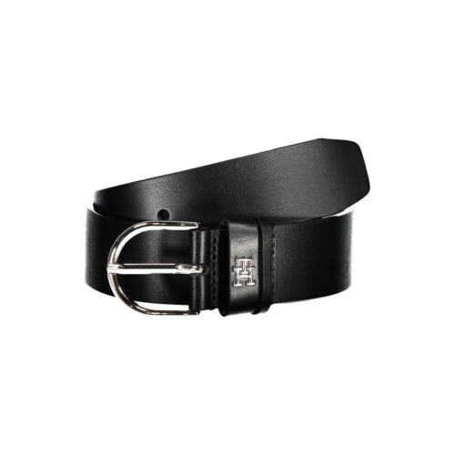 Tommy Hilfiger Chic Leather Black Belt With Metal Women Buckle Authentic - Picture 1 of 12