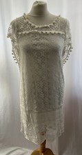 Dress Size S White Lace Lined Short Sleeve Short Polyester Blend Womens