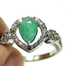 1.20 ct NATURAL UNHEATED GREEN COLOMBIAN EMERALD RING 925 STERLING SILVER. 8.0