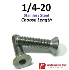 1/4-20 Flat Head Socket Cap Screw 18-8 Stainless Steel 304 (Choose Length & Qty)