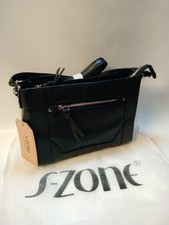 S-zone Women Genuine Black Leather Shoulder Purse Satchel Tote Crossbody Bag Nwt