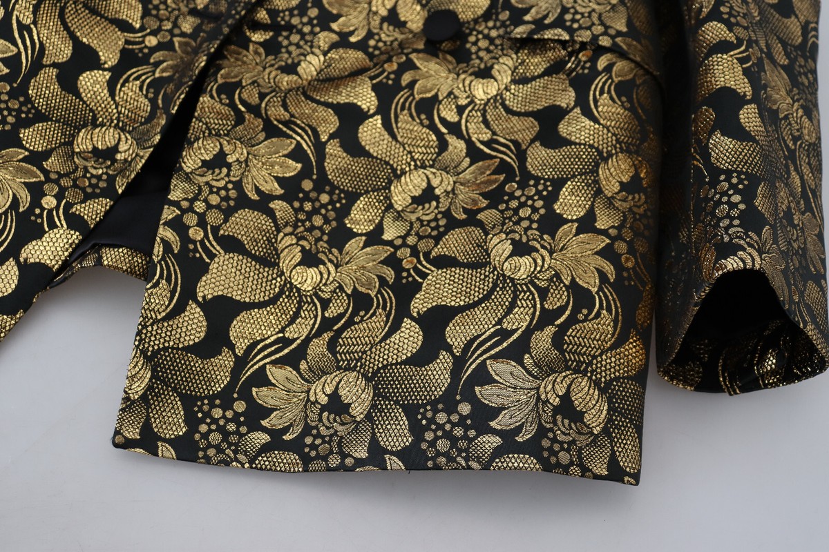 DOLCE & GABBANA Jacket Blazer Black Gold Jacquard Coat IT40 / US6