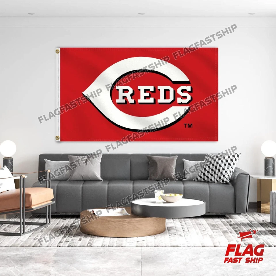 Cincinnati Reds 3x5 ft Flag Banner Man Cave MLB Logo Baseball FREE Shipping USA - Image 2 of 4