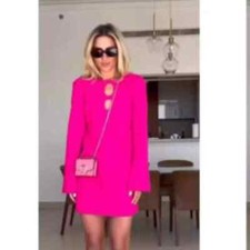 NWT Zara Cut Out Mini Shift Dress NeonFuchsia Business Formal CocktailParty Sz S