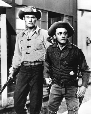 Cheyenne western TV Chuck Connors & Robert Vaughn on patrol in town 24x36 Poster