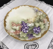 Limoges T&V Tressemann Vogt France Hand Painted Charger Plate grapes signed 1907