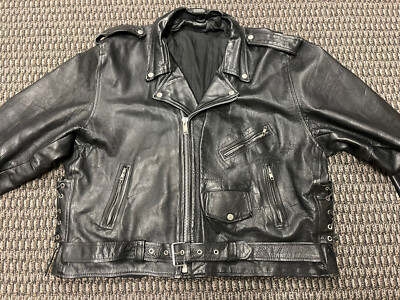 Black Leather Biker Jacket Size 52 | eBay