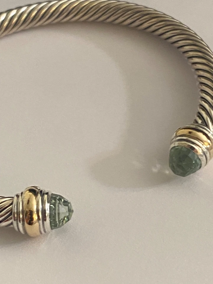 David Yurman Cable Classics 5mm Prasiolite Cuff Bracelet 925 And 585 SMALL - Image 4 of 4